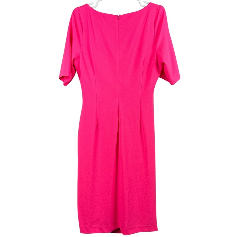 Black Halo Women's Dress 14 Pink Square Neck Short Sleeve Pleated Sheath - Picture 4 of 11
